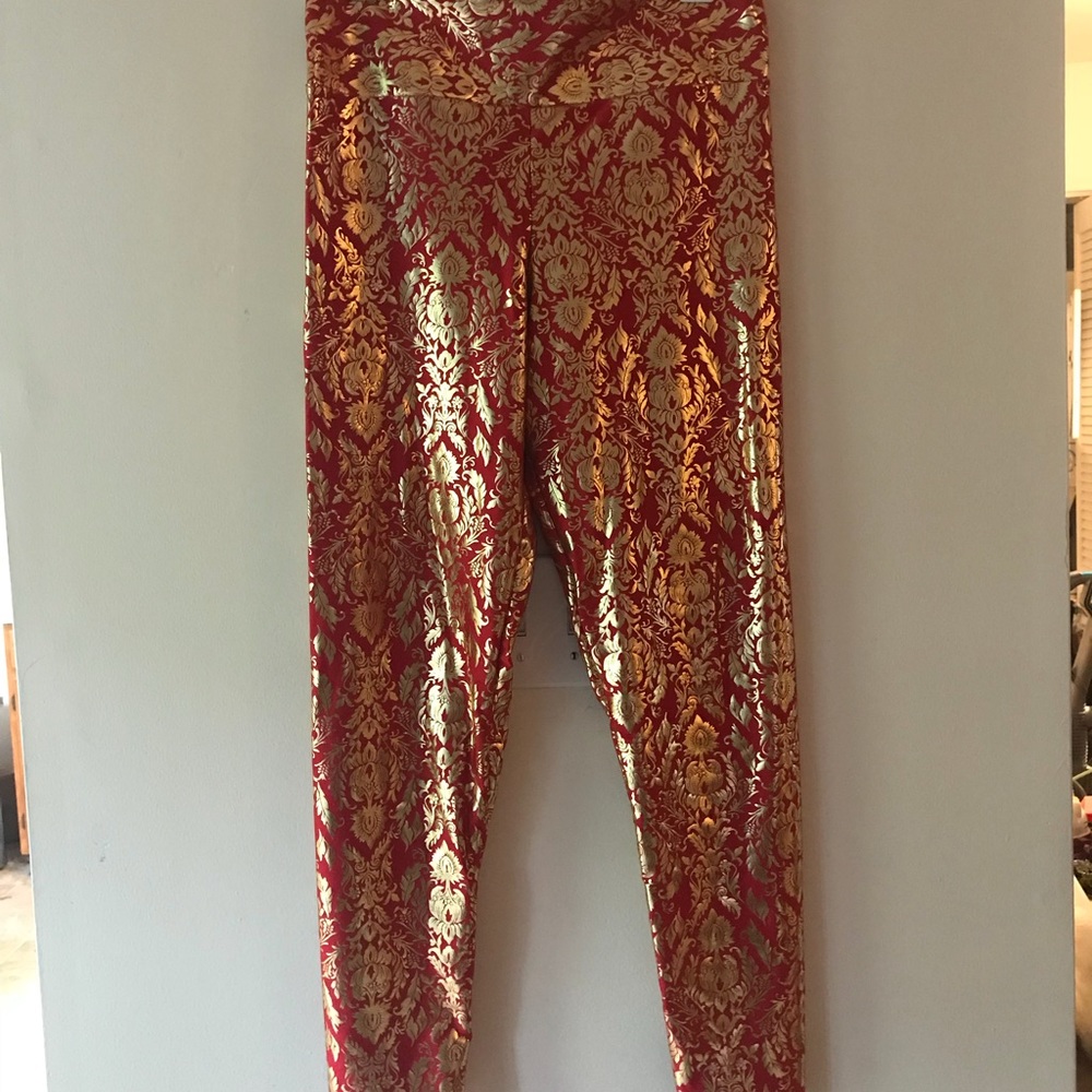 Gold Stitches Red and Gold Ornate Leggings